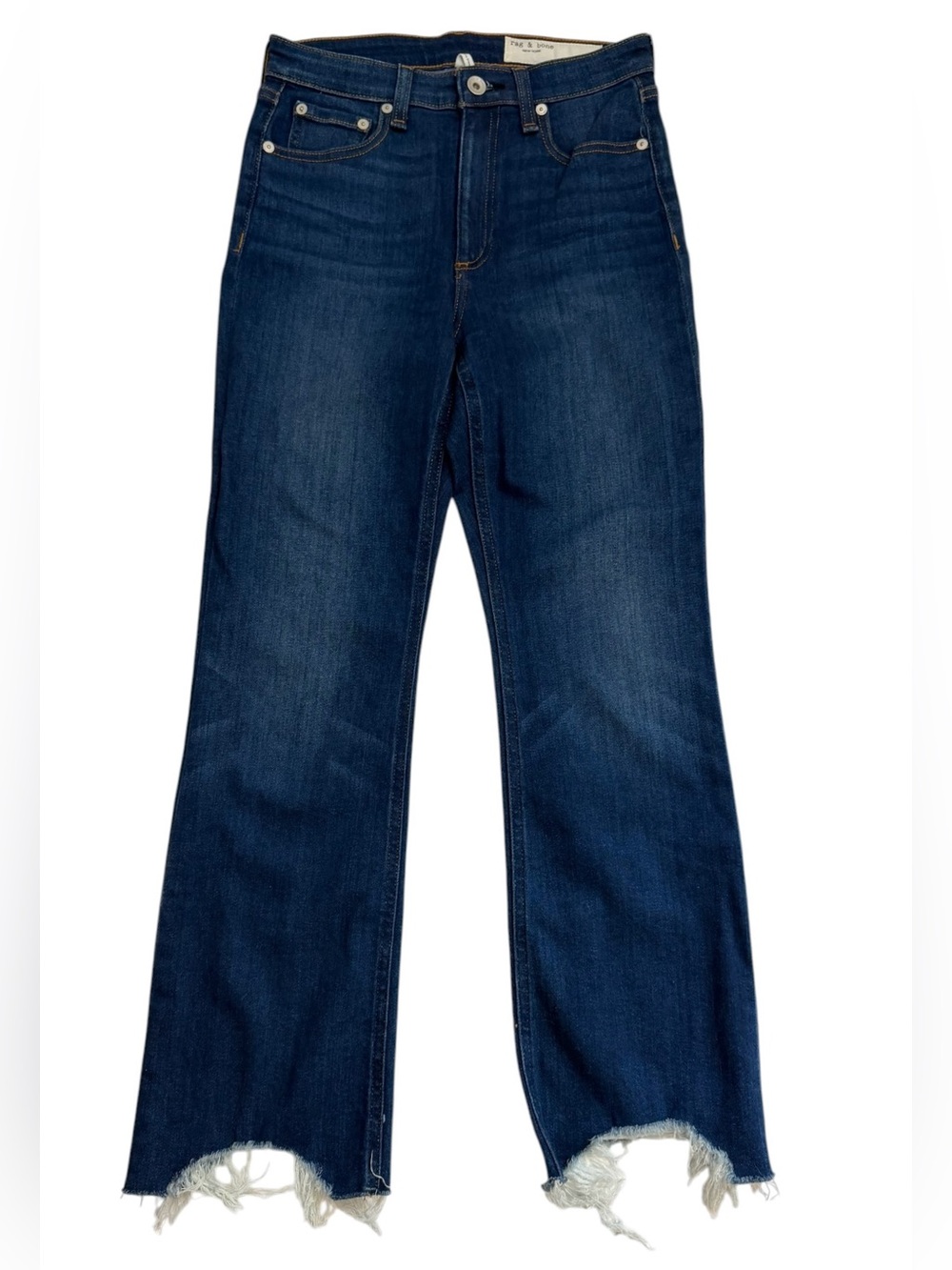 Rag & Bone Nina High Rise Ankle Flare Jeans 25 Raw Hem Model Off Duty